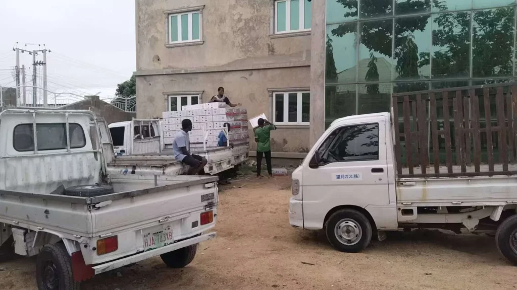 Kano trucks waiting for loading SAKO inverter and lithium battery